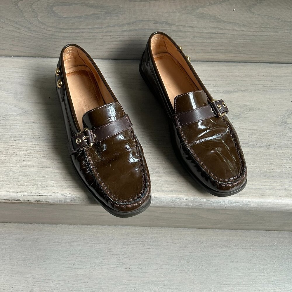 Louis Vuitton Brown Patent Leather Loafters EU 38